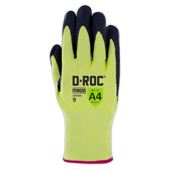 D-ROC Hi-Viz Foam Nitrile Dotted Palm Coated Work Glove W/Thumb Saddle
